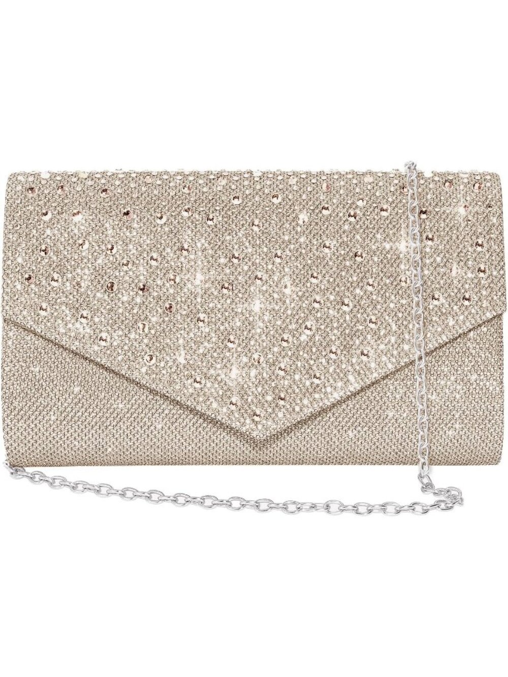 〽️ Women's Champagne Glitter Rhinestone Clutch Purse Evening Wedding Bag